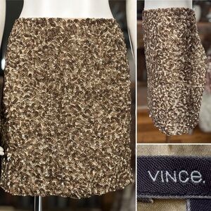 Vince Gold Satin & Matte Sequin Skirt w/ Zipper Closure, Sz 6